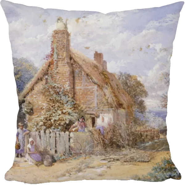 Children by a Thatched Cottage at Chiddingfold, (pencil, watercolour and bodycolour)