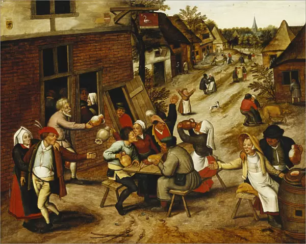 Peasants Merrymaking Outside the Swan Inn in a Village Street, 1630 (oil on panel)