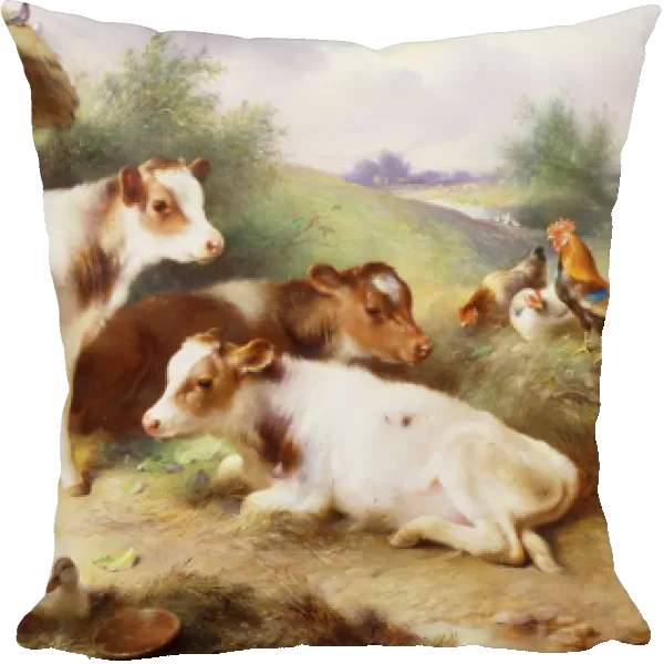 Calves and Poultry by a Byre, 1922 (oil on canvas)