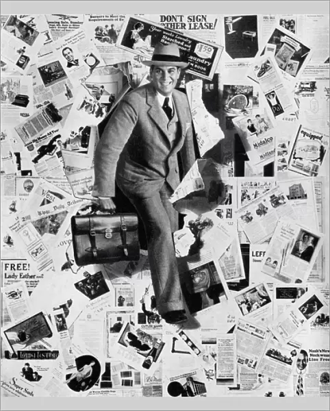 Guide to Selling - Salesman and Wall of Print Ads, 1928 (screen print)
