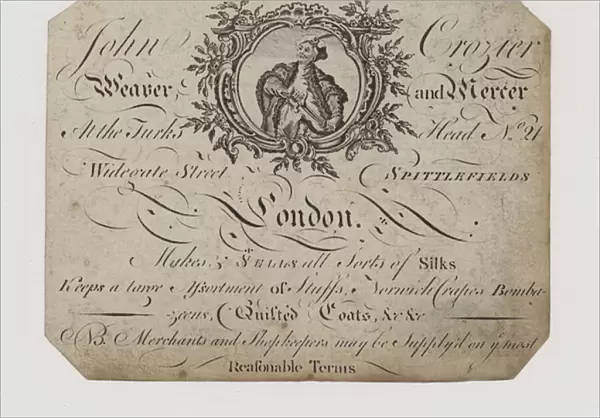 Weaver and Mercer, John Crozier, trade card (engraving)