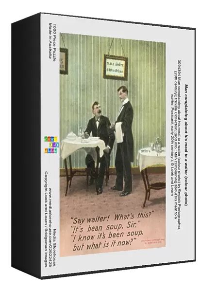 Man complaining about his meal to a waiter (colour photo)