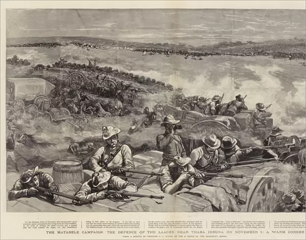 The Matabele Campaign, the Defence of the Laager near Thaba Induna on 1 November, a Warm Corner (engraving)