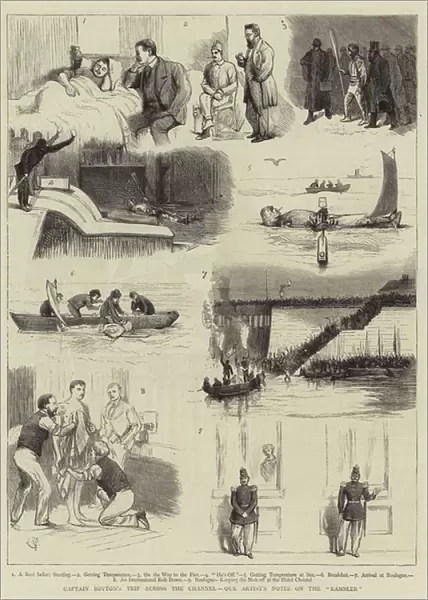 Captain Boytons Trip across the Channel, our Artists Notes on the 'Rambler'(engraving)