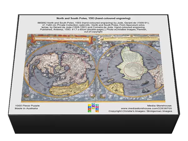 North and South Poles, 1593 (hand-coloured engraving)