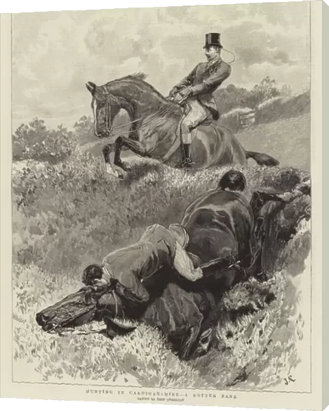 Hunting in Cardiganshire, a Rotten Bank (engraving)