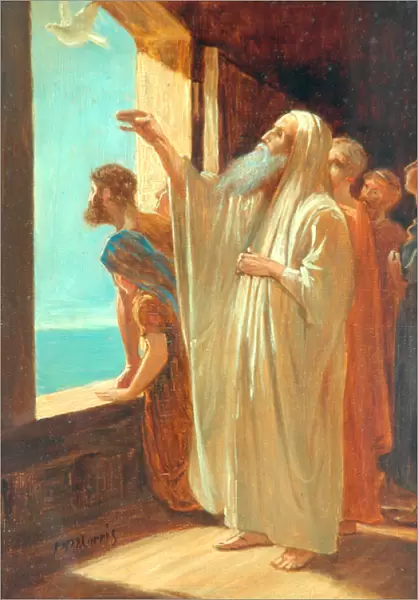 Noah Sending Forth The Dove (oil on panel)