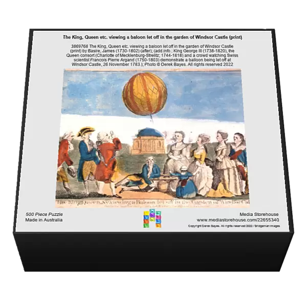 The King, Queen etc. viewing a baloon let off in the garden of Windsor Castle (print)