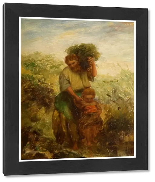 Gorse Gatherer - Child Crossing Mountain Stream, 1855 (oil on panel)