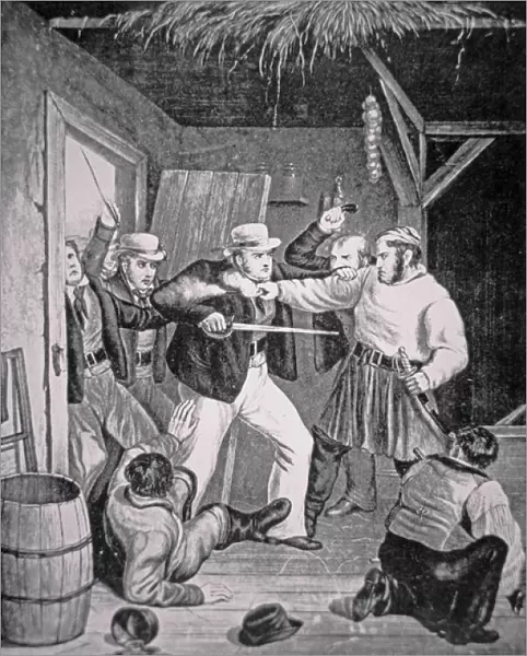 Customs men raiding a smugglers den, c. 1820 (litho)