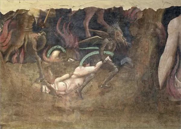 The Triumph of Death, detail of a devil carrying away a sinner into hell, 1348 (fresco)