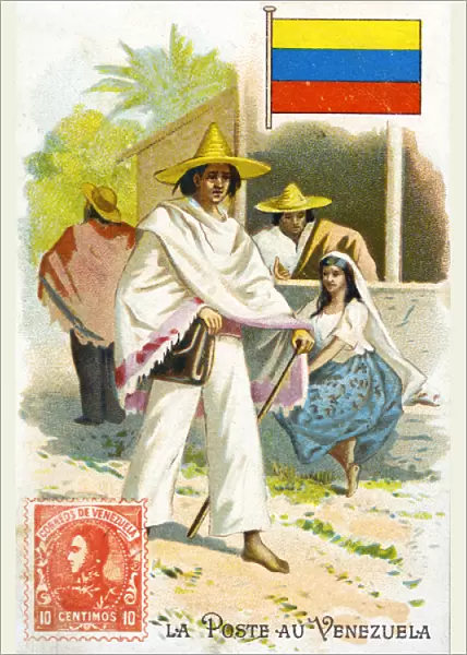 A Postman in Venezuela, late 19th century (colour litho)