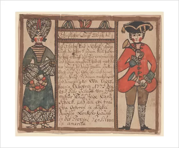 Birth and baptismal certificate for Eva Eissenhaer, c. 1773 (pen & ink and w  /  c on paper)