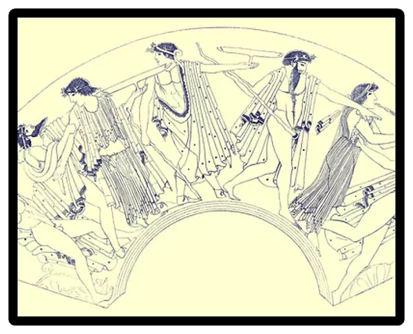 Revel by Brygos, illustration from Greek Vase Paintings by J. E. Harrison and D. S. MacColl, published 1894 (digitaly enhanced image)