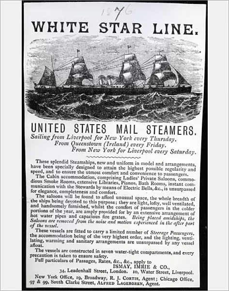 Advertisment for the White Star Line, 1876 (printed paper)
