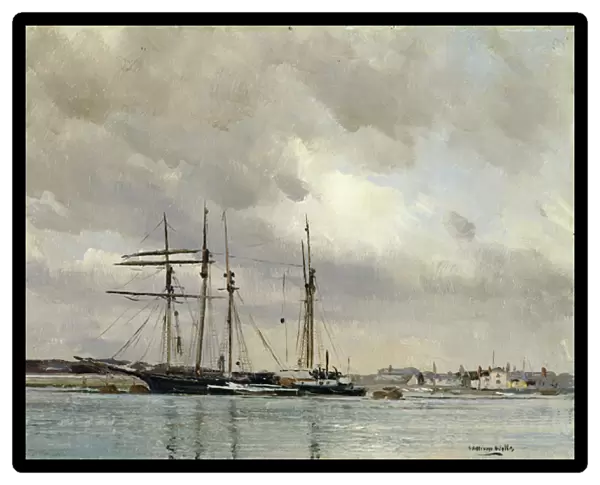 Boats in Harbour, Loading China Clay, c. 1900 (oil on board)