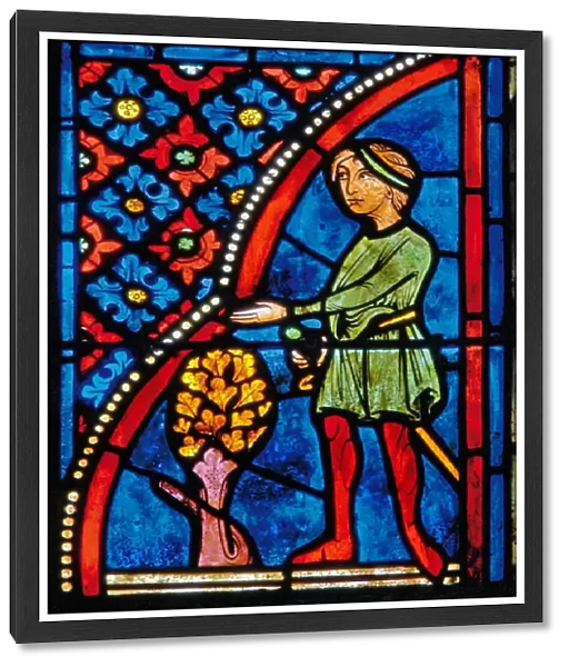 Detail from a window depicting scenes from the life of St