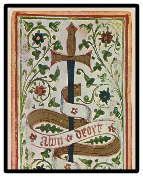 The Ace of Swords, facsimile of a tarot card from the Visconti deck