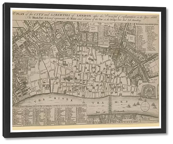 Plan of the City and Liberties of London after the dreadful conflagration in the year 1666 (engraving)