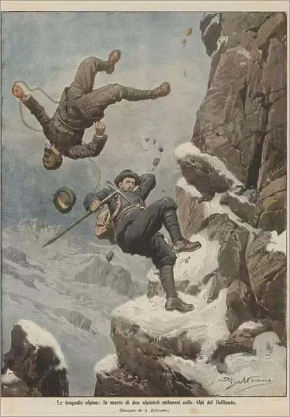 Alpine tragedies, the death of two Milanese mountaineers in the Dauphine Alps (colour litho)