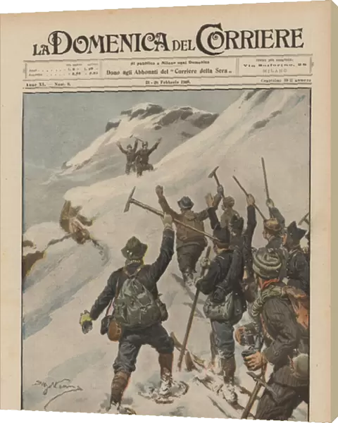 Two climbers stranded in the northern Grigna and rescued after three days by teams who came to their rescue (colour litho)