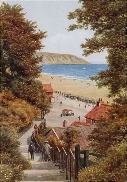 Steps to the Beach, Filey (colour litho)
