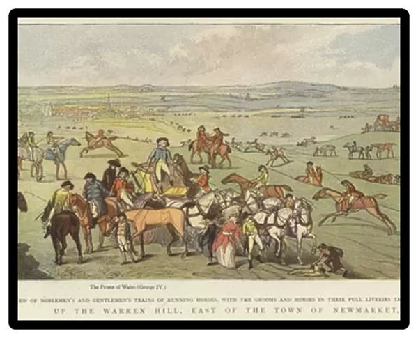 Horses taking exercise up Warren Hill (colour litho)