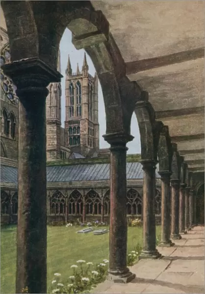 The Cloisters and Western Towers, Lincoln Cathedral (colour litho)