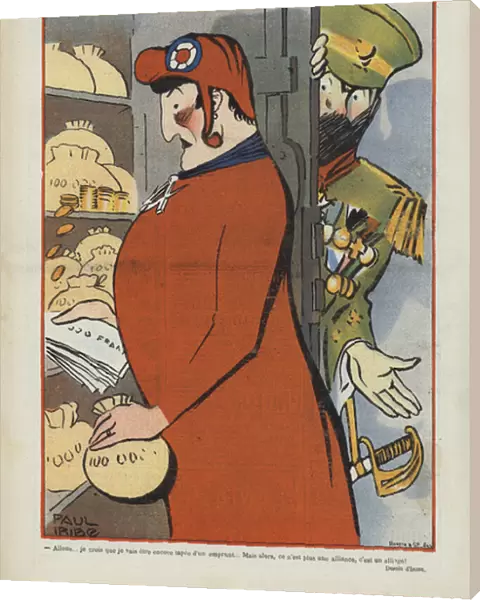 Satire on the Franco-Russian alliance. Illustration for Le Rire (colour litho)