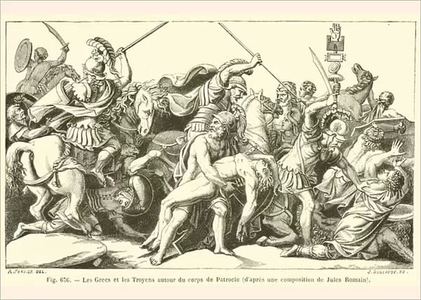 Les Grecs et les Troyens autour du corps de Patrocle (engraving)