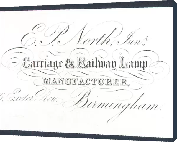 E P North, Junior, carriage and railway lamp manufacturer, trade card (engraving)