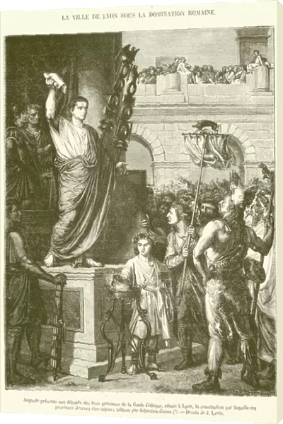 Auguste presente aux deputes des trois provinces de la Gaule Celtique, reunis a Lyon, la constitution par laquelle ces provinces devront etre regies (engraving)
