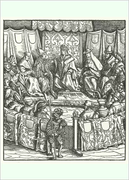 The Holy Roman Emperor Maximilian I negotiating with the Hungarians, 1499 (engraving)
