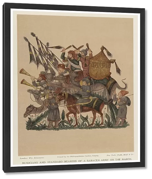 Musicians and standard-bearers of a Saracen army on the march (colour litho)