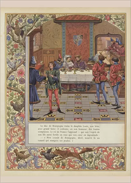 The Duke of Burgundy providing a sumptuous feast for Louis, Dauphin of France (colour litho)