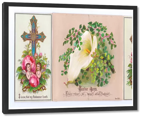 A Victorian religious Easter card of a cross and roses, c. 1880 (colour litho)