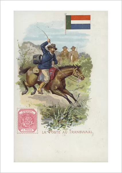 Postcard depicting a postman on horseback in the Transvaal (chromolitho)