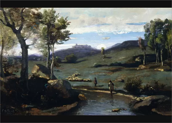 Roman Countryside - Rocky Valley with a Herd of Pigs, 1843 (oil on canvas)