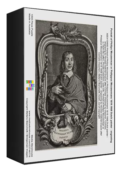 Portrait of Philips Wouwerman or Philippus Wouwermans 1619-1668 Dutch painter - engraving