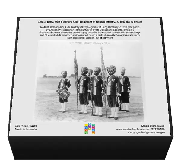 Colour party, 45th (Rattrays Sikh) Regiment of Bengal infantry, c. 1897 (b  /  w photo)
