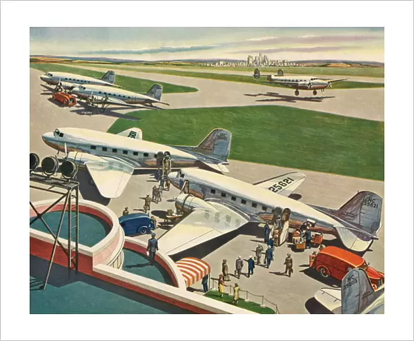 Vintage Planes at an Airport, 1943 (screen print)