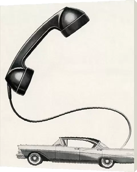 Humorous Illustration of a 1950s Car Phone, 1956 (screen print)