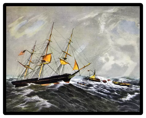 Currier & Ives Illustration 19th Century. The Wreck of the Steam Ship '