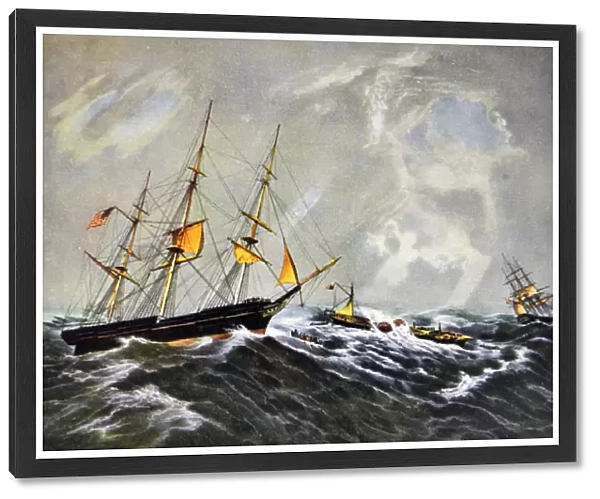 Currier & Ives Illustration 19th Century. The Wreck of the Steam Ship '