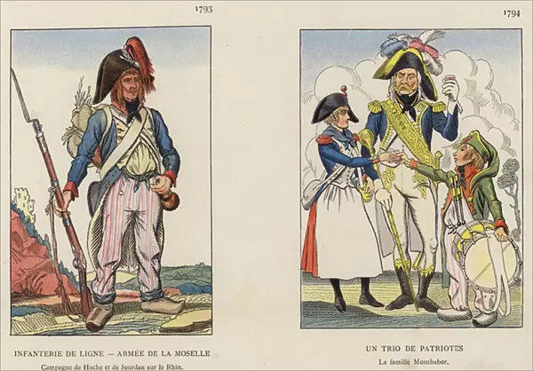 Infanterie De Ligne, Armee De La Moselle, 1793; Un Trio De Patriotes, 1794 (colour litho)