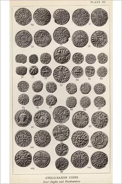 Anglo Saxon Coins, East Anglia and Northumbria (b  /  w photo)