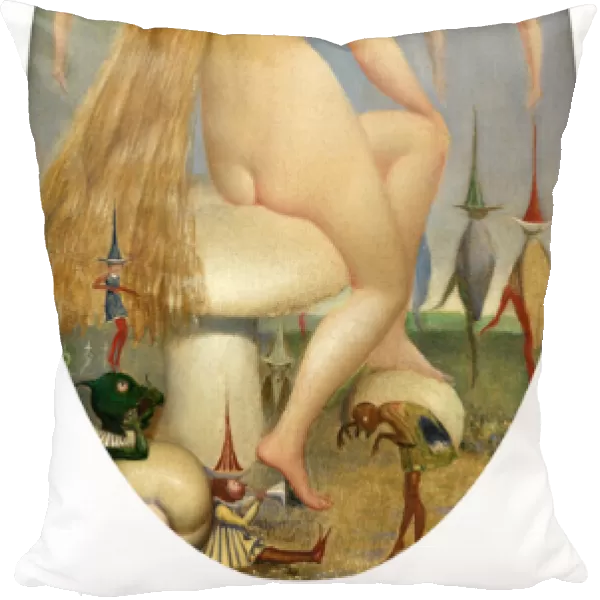 Fairy Seated on a Mushrooom (oil on canvas)