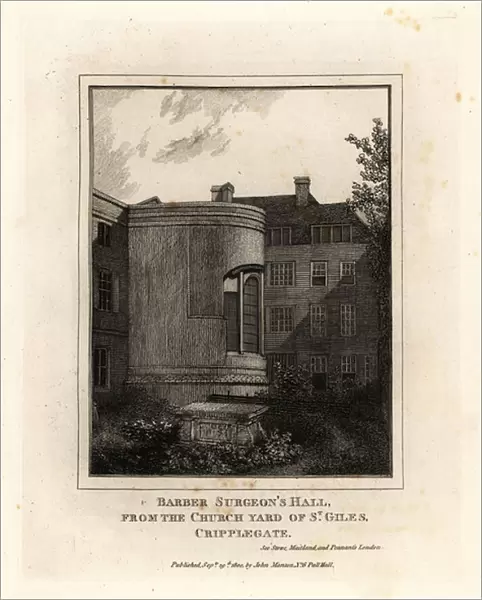Barber Surgeons Hall, Monkwell Street, from the church yard of St Giles, Cripplegate