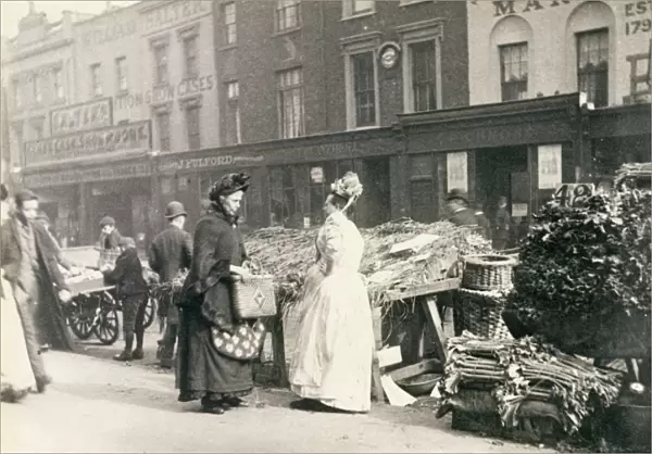 Street Traders in London, The New Cut, 1893 (b&w photo)