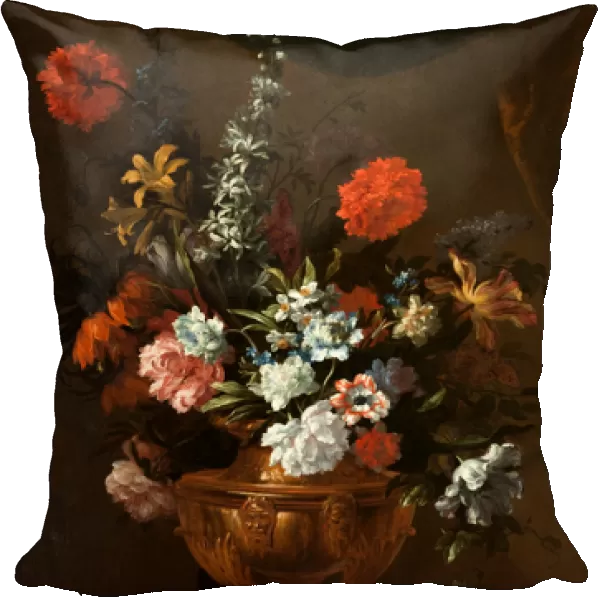 Flowers in a Sculptured Vase (oil on canvas)